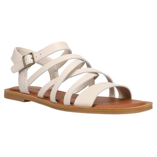 TOMS Womens Sephina Strappy Casual Sandals - Off White Leather Working Off White Casual Sandals for Women