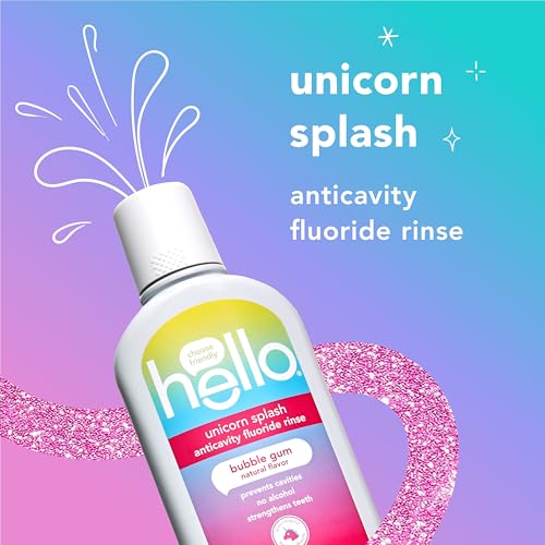 Hello Kids Alcohol Free Fluoride Mouthwash with Unicorn Bubble Gum Flavor, Safe for Ages 6 and Up
| Hello Kids Anticavi